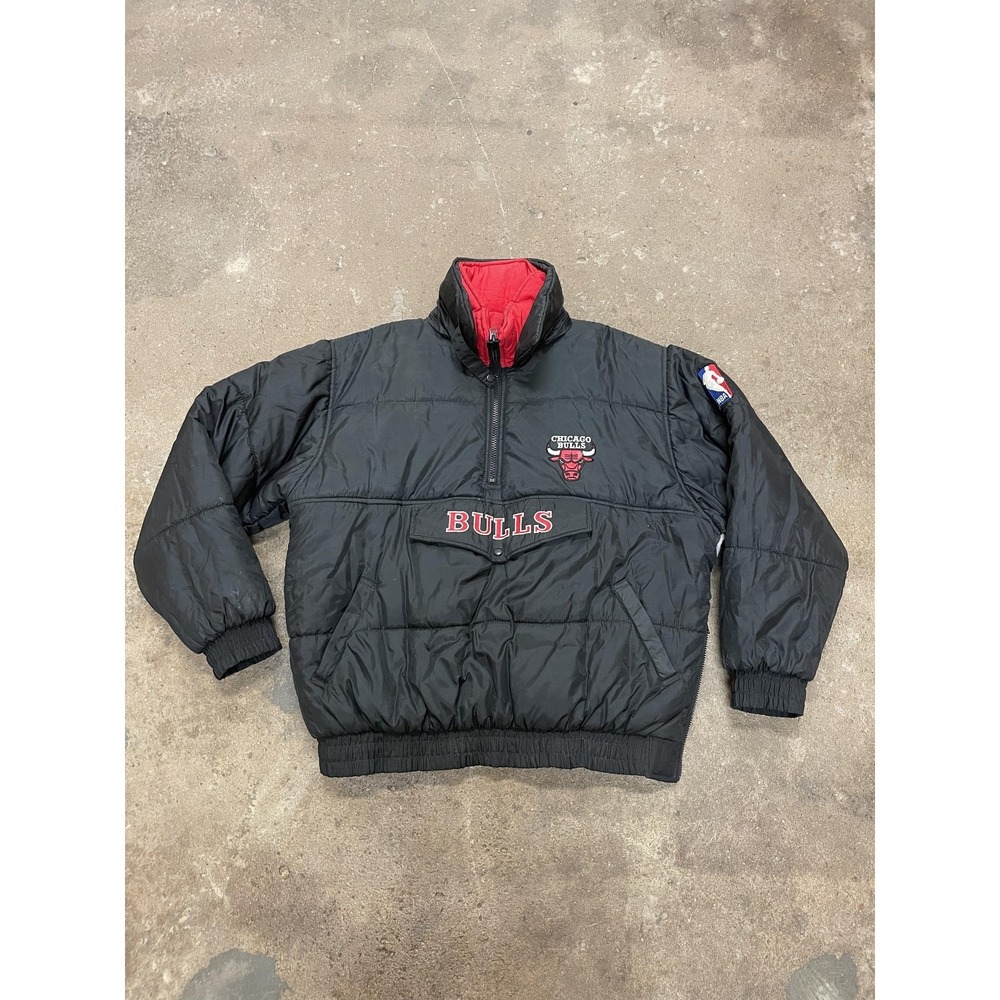 Chicago Bulls Jacket Mens XL Black Red NBA Basketball Reversible PRO LAYER
